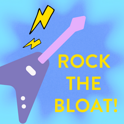 Image of Rock the Bloat! guitar image with lightning bolts and blue background